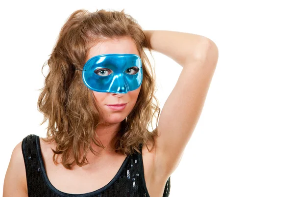 Νεαρή γυναίκα στο μπλε μάσκα — Φωτογραφία Αρχείου