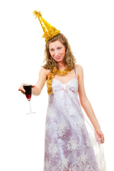 Drunk girl with a glass of wine — Stock Photo, Image