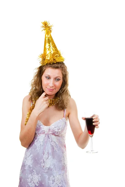 Dronken meisje met een glas wijn — Stockfoto