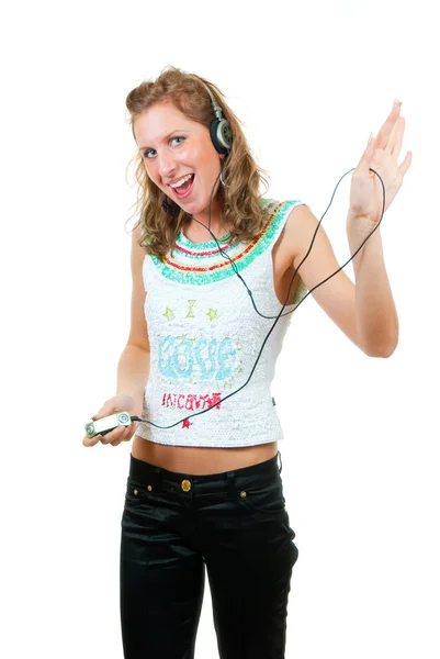 Girl enjoys listening to music — Stock Photo, Image