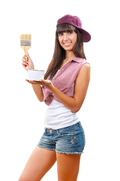 Beautiful young girl is going to paint — Stock Photo, Image