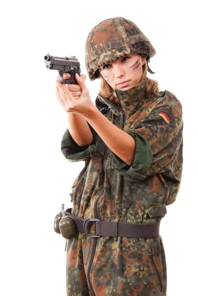 Militärfrau im Visier — Stockfoto