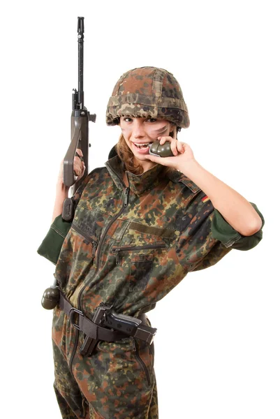 Armed military woman — Stock Photo, Image