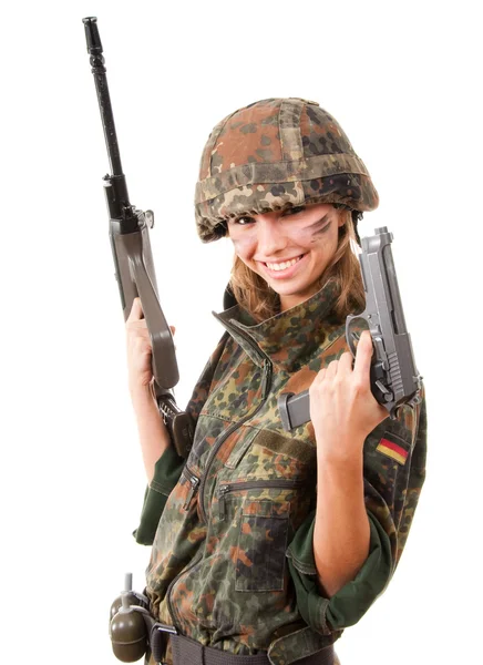 Armed military woman — Stok fotoğraf