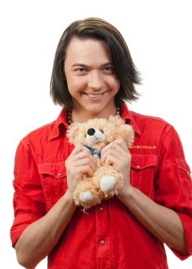 Young guy with his loved toy clipart