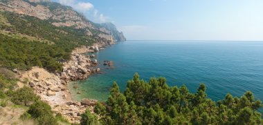 Horizontal panorama of rocky coastline clipart