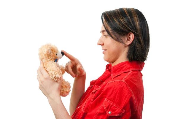 Young guy with his loved toy — Stockfoto