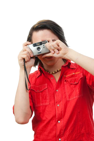 Young guy photographs something. — Stock Photo, Image