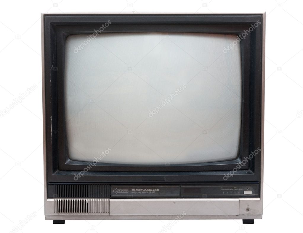 Very old TV set isolated over white