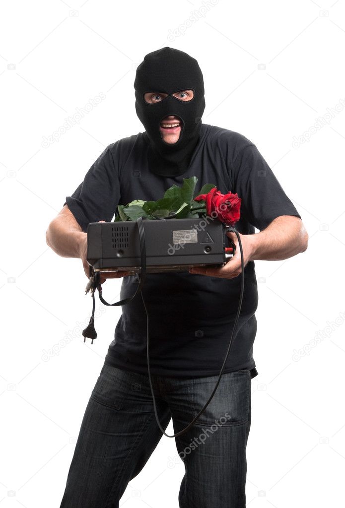 Happy robber with a gift