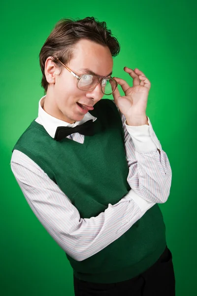 Flirting nerd is trying to look sexy Stock Image