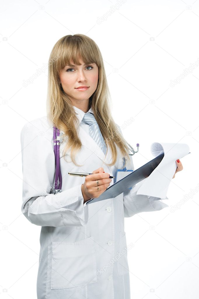 Attractive doctor with the clipboard