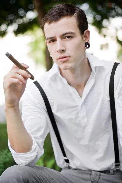 Man thinks while smoking cigar — Stock Photo, Image