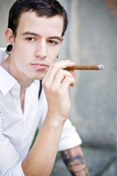 stock image Man thinks while smoking cigar