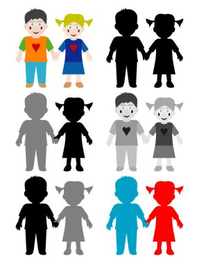 Color and black white happy kids clipart