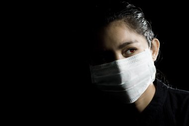Protective face mask on asian woman clipart