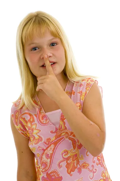 Chica con el dedo en los labios — Foto de Stock