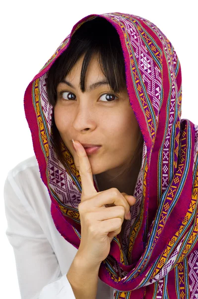 Woman with finger on her lips — Stock Photo, Image
