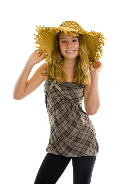 Adolescente com chapéu de papel — Fotografia de Stock