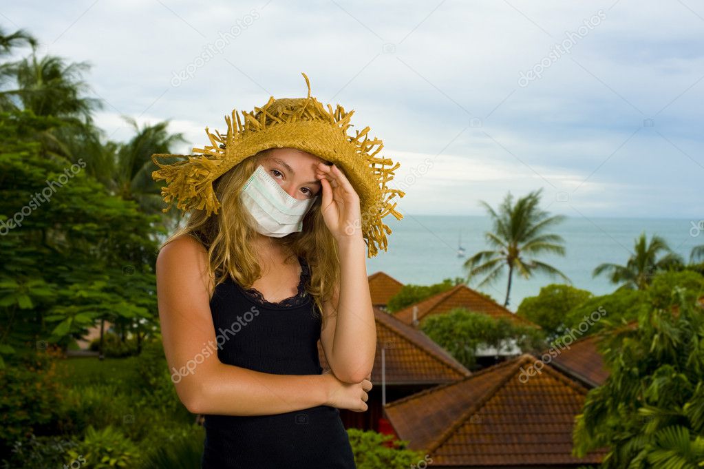 Teenager with face mask