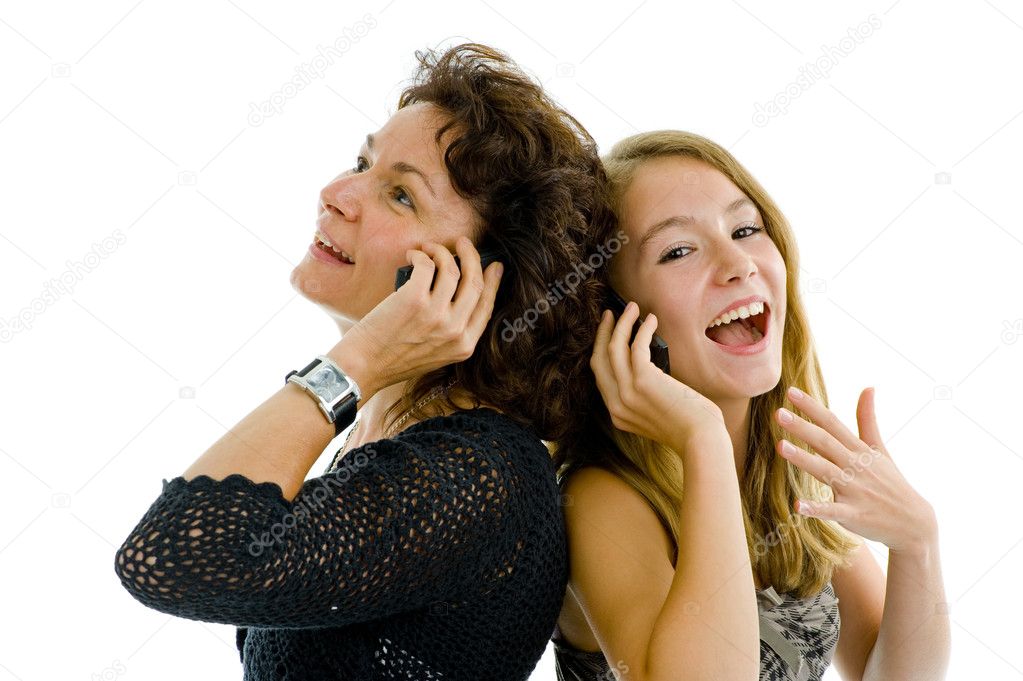 Mother and daughter on the phone