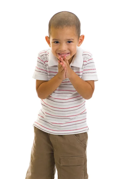 Preschooler boy with welcome expression — Stock Photo, Image