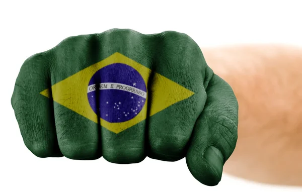 ブラジルの国旗を拳します。 — ストック写真