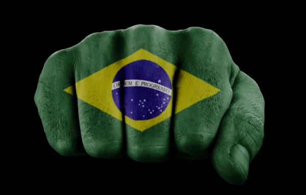 Puño con bandera brasileña — Foto de Stock