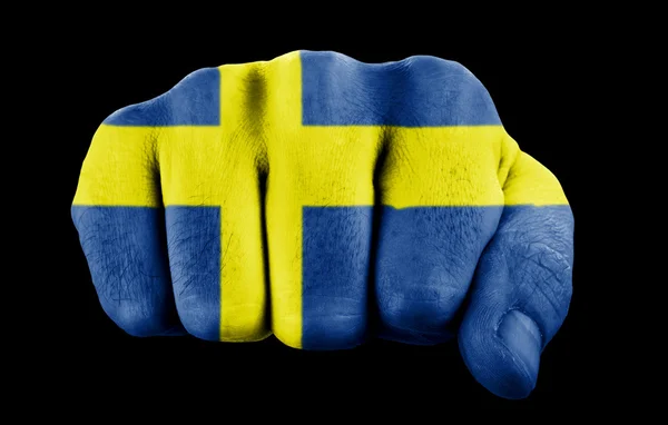 Pěst s švédská vlajka — Stock fotografie