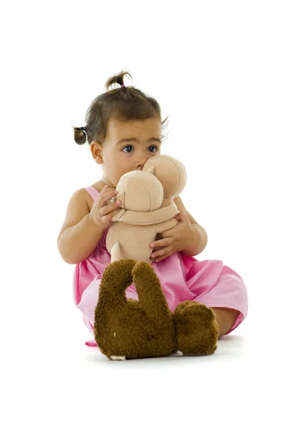 Cute little girl with teddy bear — Stock Photo, Image