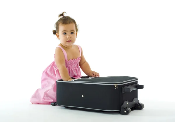 Linda niña con equipaje — Foto de Stock