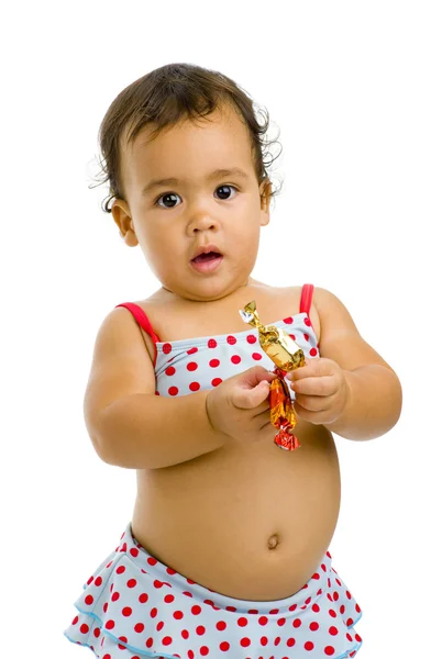 Meisje van de baby in zwemmen pak — Stockfoto