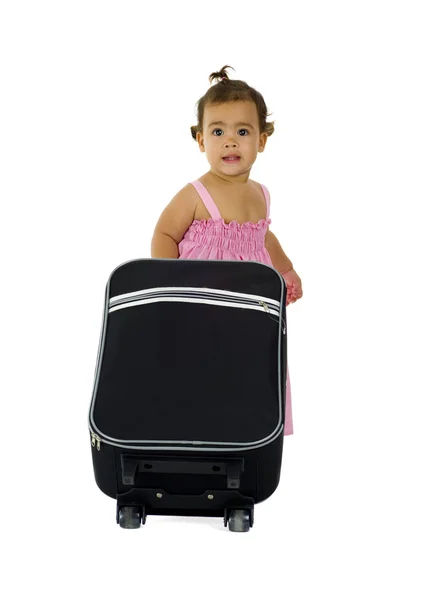 Cute little girl with suitcase — Stock Photo, Image