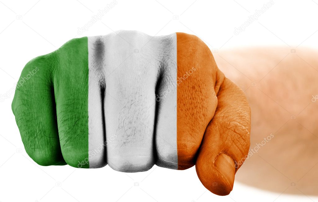 Fist with irish flag isolated on white