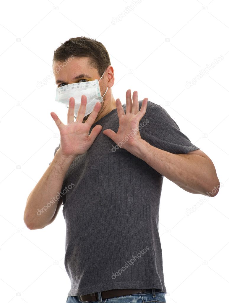 Scared man wearing face mask