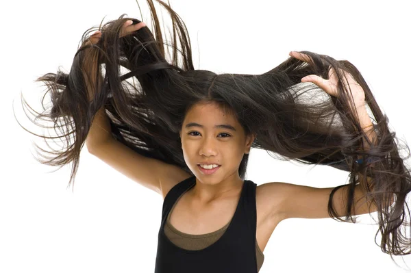 Asian teenager with long hair — Stock Photo, Image