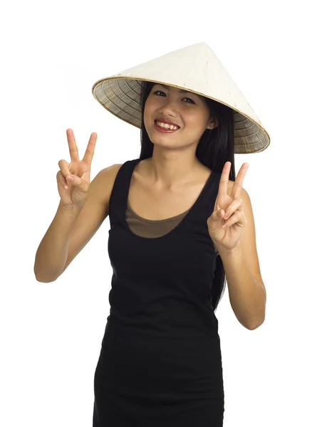 Woman making peace signs — Stock Photo, Image