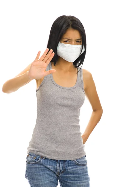 Vrouw met een beschermend gezichtsmasker — Stockfoto