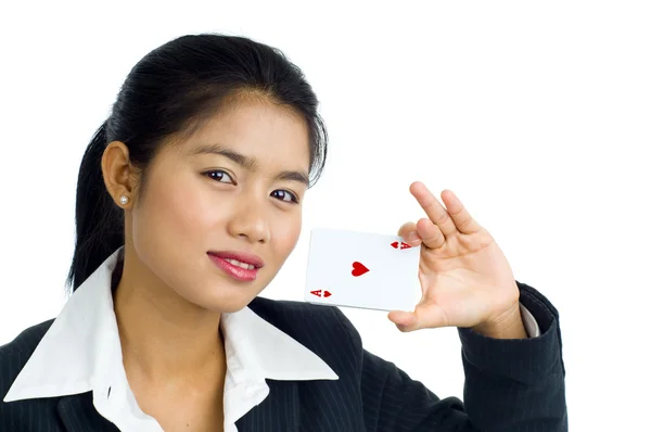 Beautiful woman with an ace — Stock Photo, Image