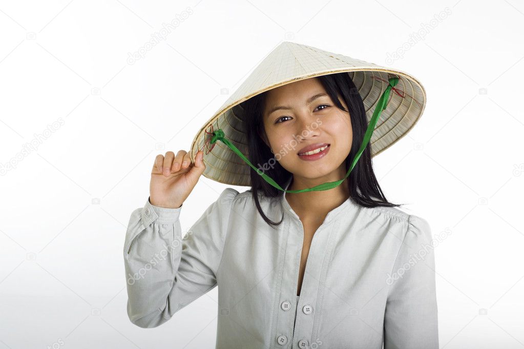 Asian woman in straw hat