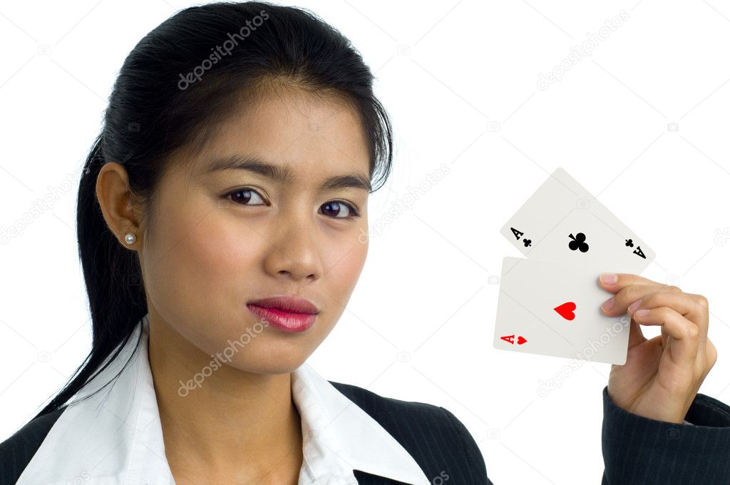 Beautiful woman with 2 aces