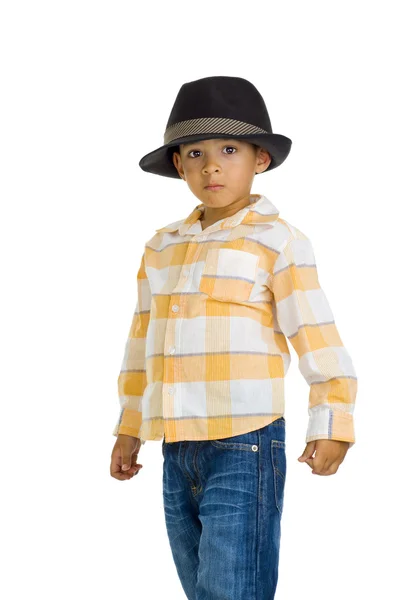 Милий євразійський хлопчик з капелюхом — стокове фото