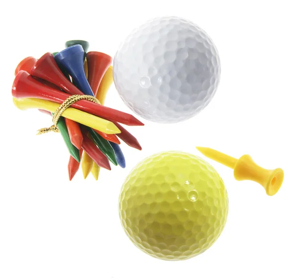 Golf topları ve tees — Stok fotoğraf
