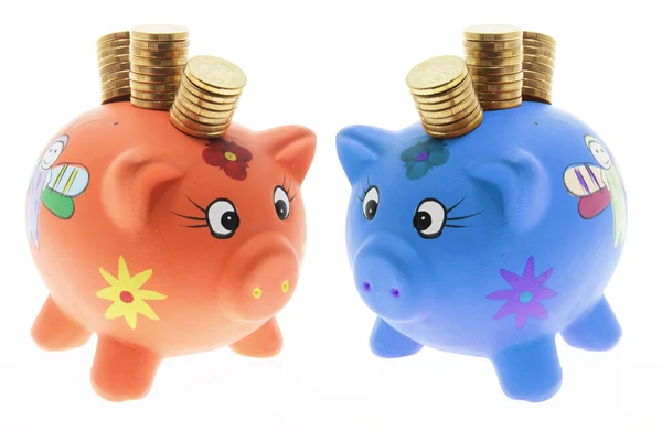Piggy Banks with Coins — Stock Photo, Image