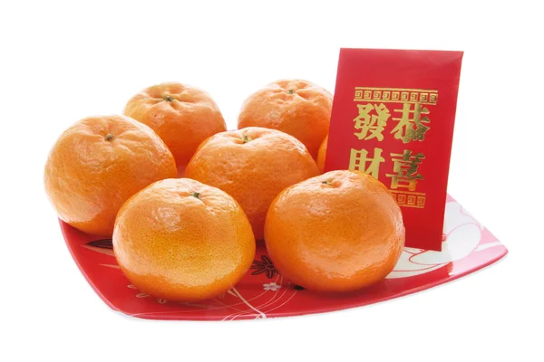 Mandarin and Red Packet — Stock Photo, Image