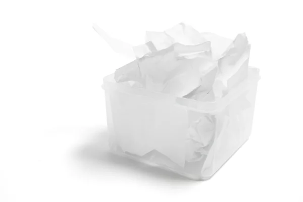 Papeles usados en caja de plástico —  Fotos de Stock