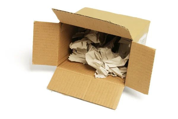 Resíduos de papel em caixa de papelão — Fotografia de Stock