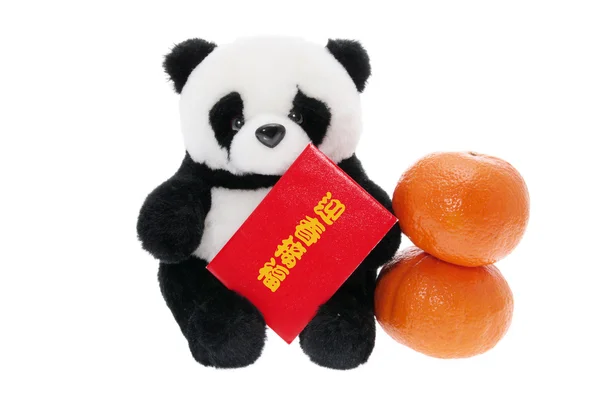 Μαλακό παιχνίδι panda με μανταρίνια Εικόνα Αρχείου
