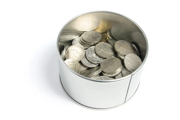 Coins in Tin — Stock Photo, Image