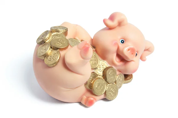 Piggybank érmék — Stock Fotó